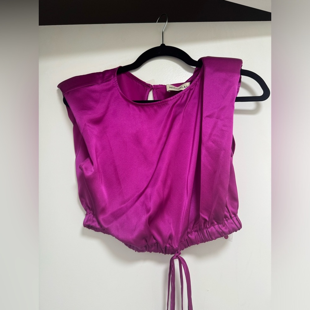 NICHOLAS Magenta Satin Drawstring Crop Top NWT